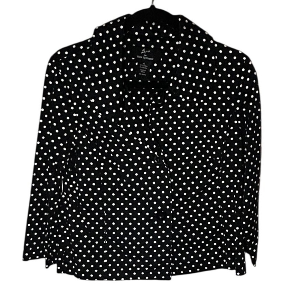 Lennie for Nina Leonard Black with White Polka Dots 3 Button Jacket Women's Sz 6